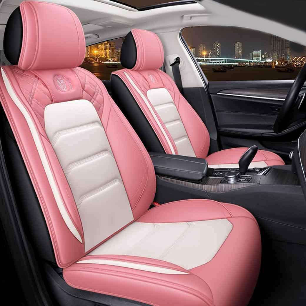 Pink White Leather Car Seat Covers 5 Seats Full Set U599