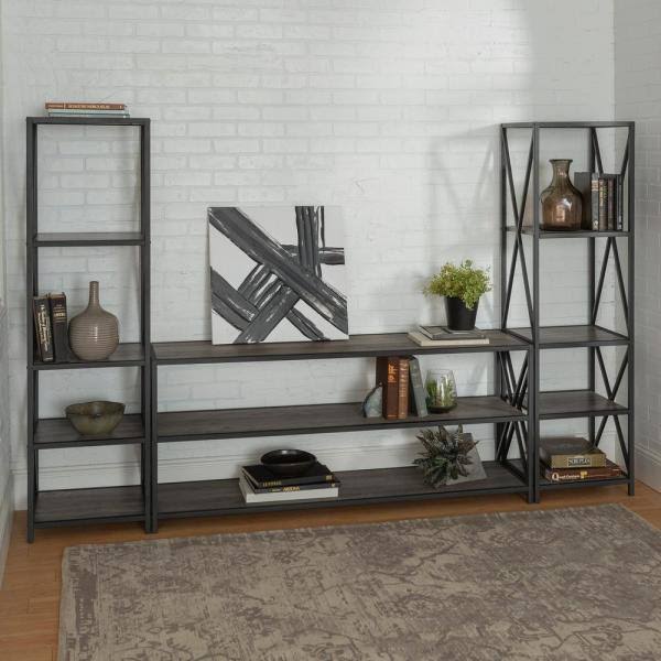 Grey Wash Metal and Wood Media Bookshelf O7267