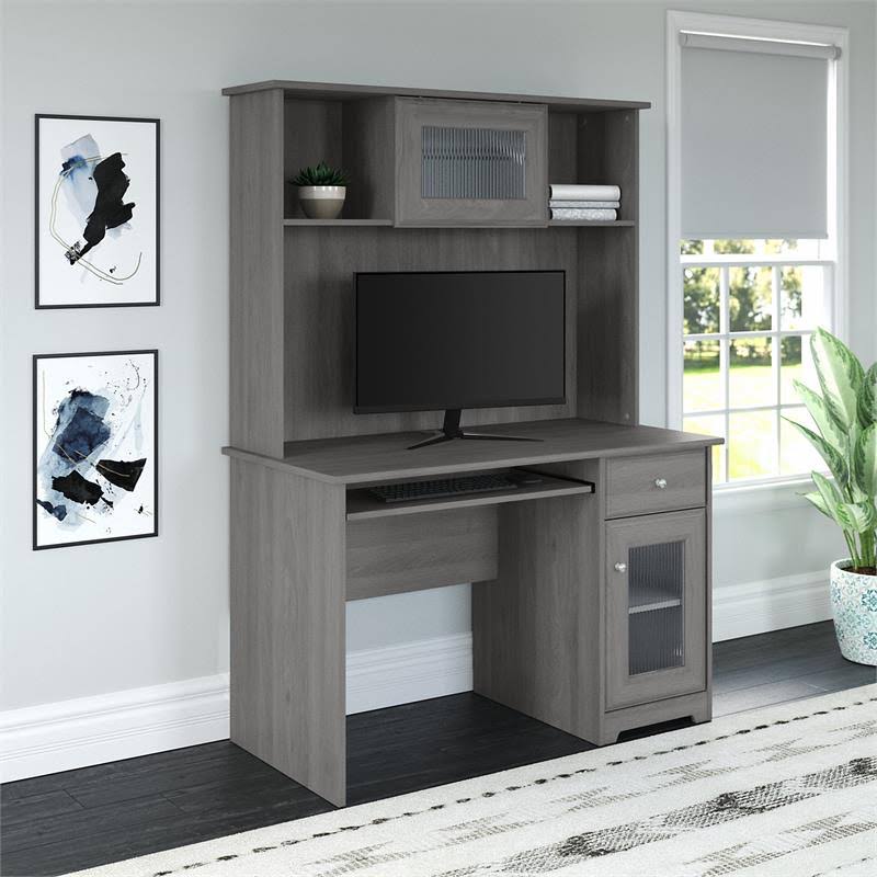 Small Computer Desk with Hutch and Keyboard Tray, 48W, Gray Y974