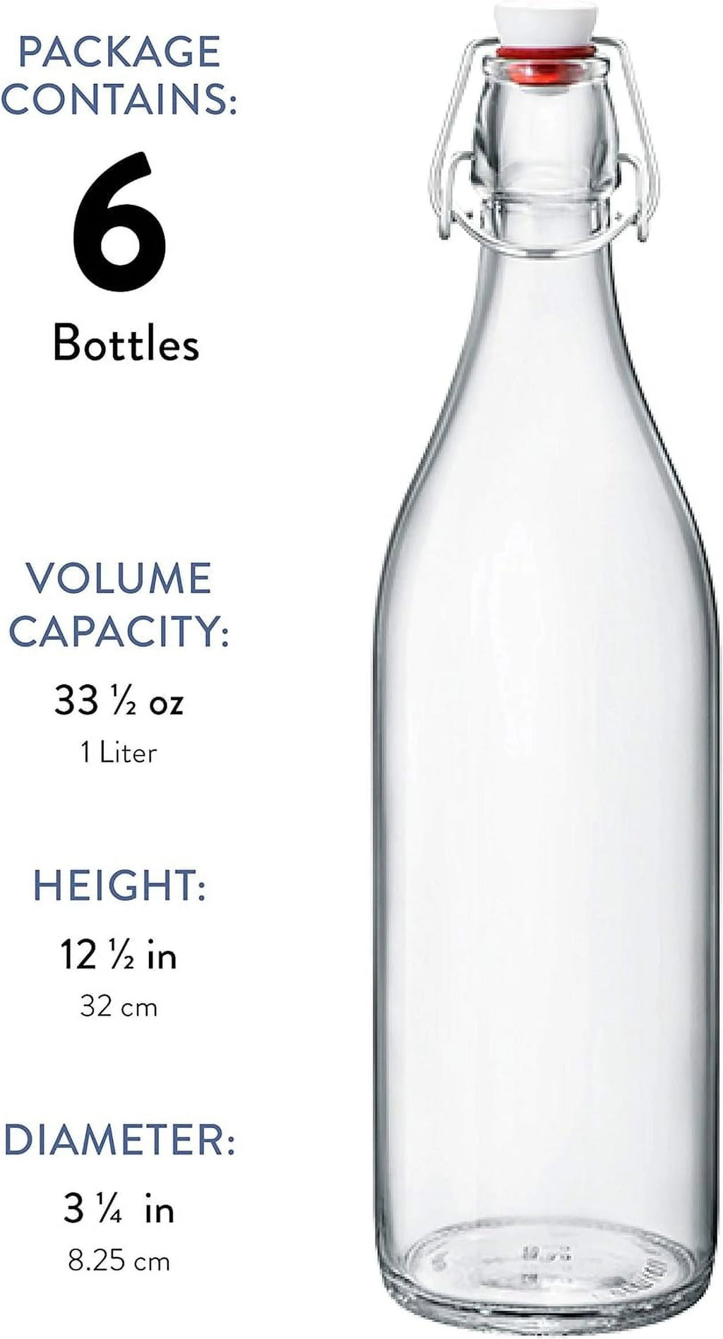 Clear Glass Swing Top Bottles 6 Pack 1 Liter I508