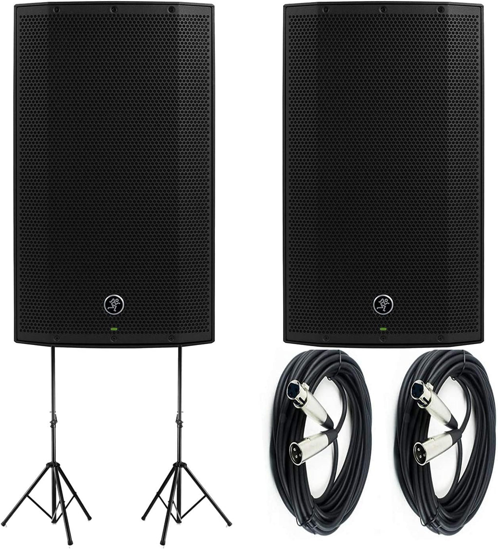 1300W 15 Powered Loudspeaker (Pair) with Steel Speaker Stand and XLR-XLR Cable, Black D78473
