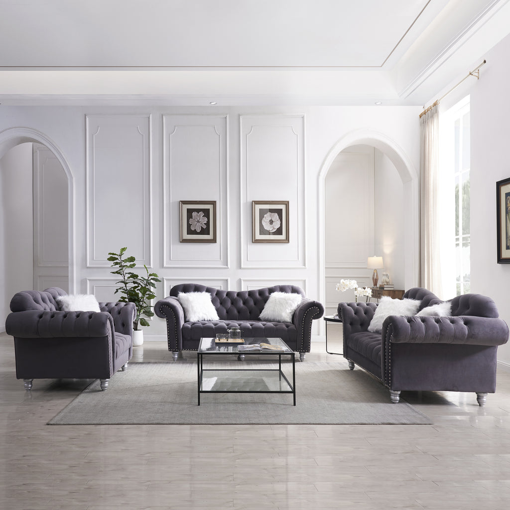 3-Piece Sofa Set with Button and Copper Nail Detailing H800114