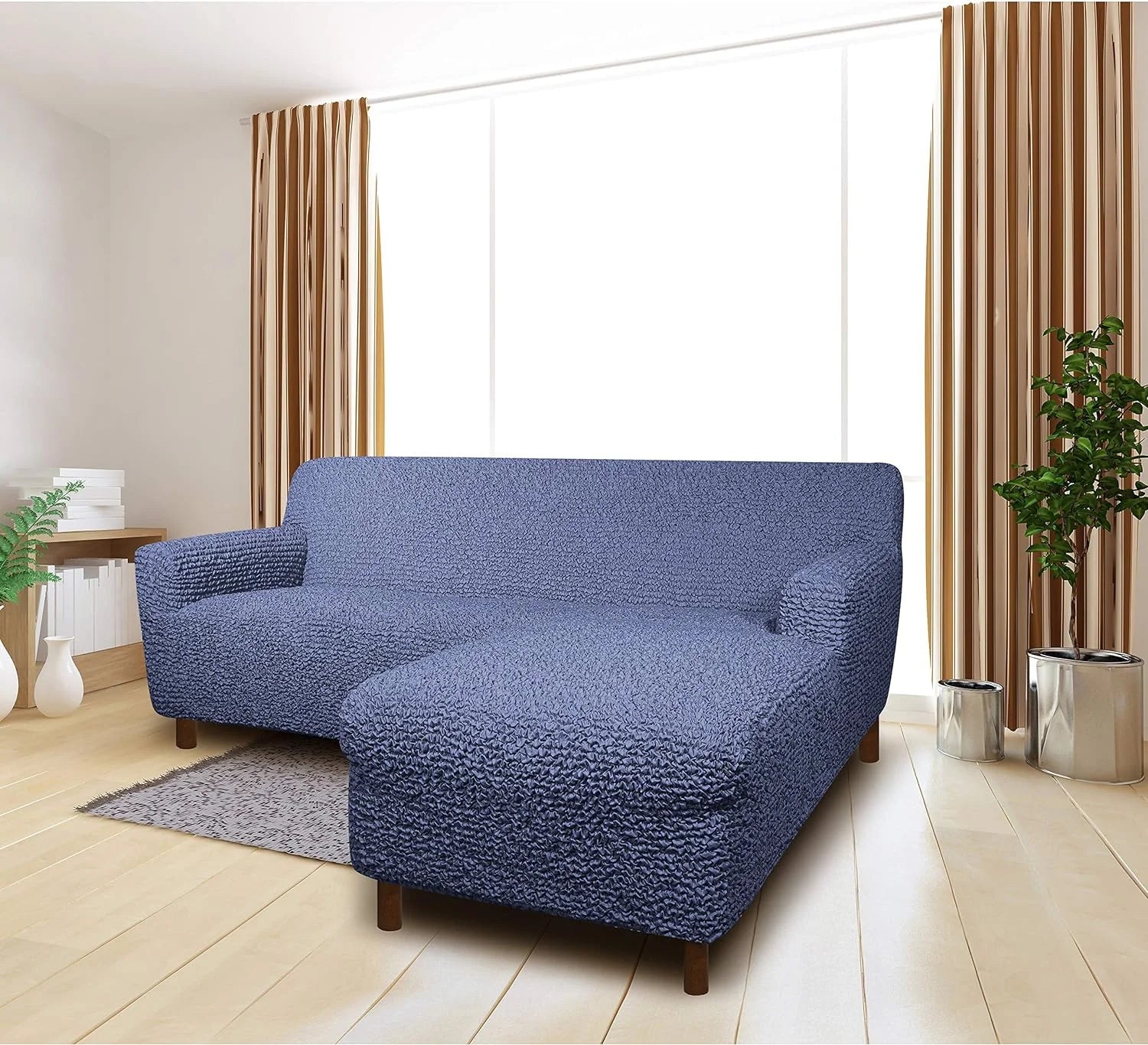 Blue Right-Facing Chaise Sectional Sofa Slipcover W893211