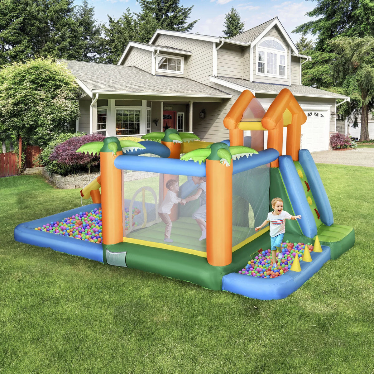 6-in-1 Inflatable Water Slide Jumping Castle with Blower O161124