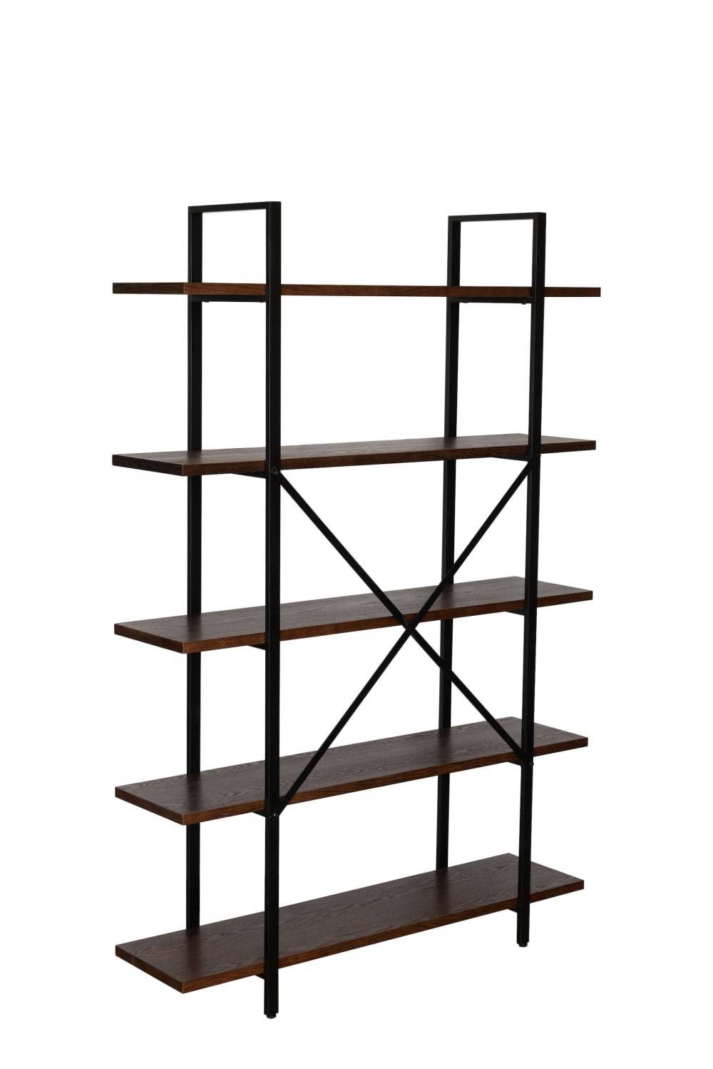 Walnut 5-Shelf Bookcase Brown Metal Z158469