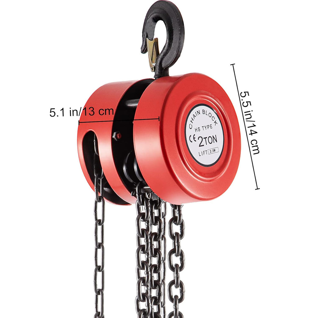 Red Pack of 2 Manual Hand Chain Hoist, 2 Ton Capacity, 8ft Lift F794020