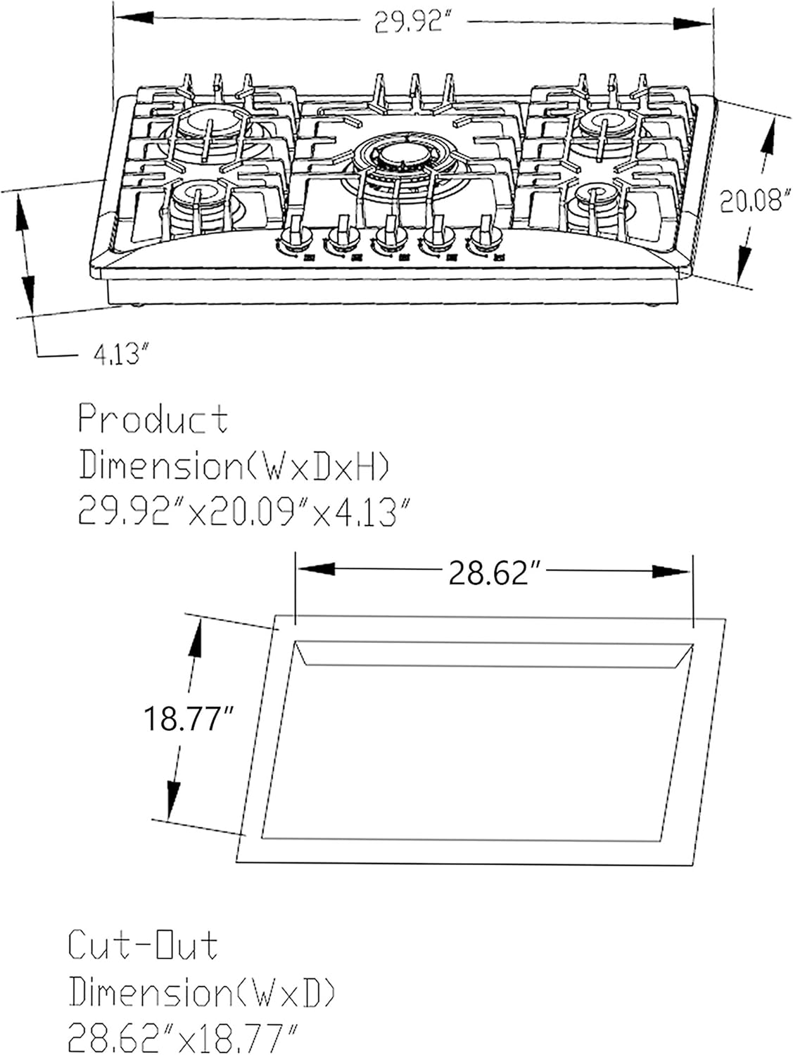 30" Gas Cooktop with 5 Sealed Burners in Stainless Steel H437575