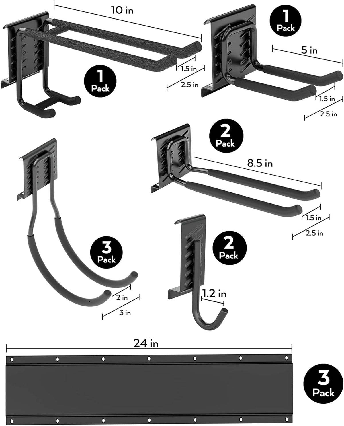 12 PCS Adjustable Steel Garage Storage Rack with 9 Wall Hooks and Hanger O2866