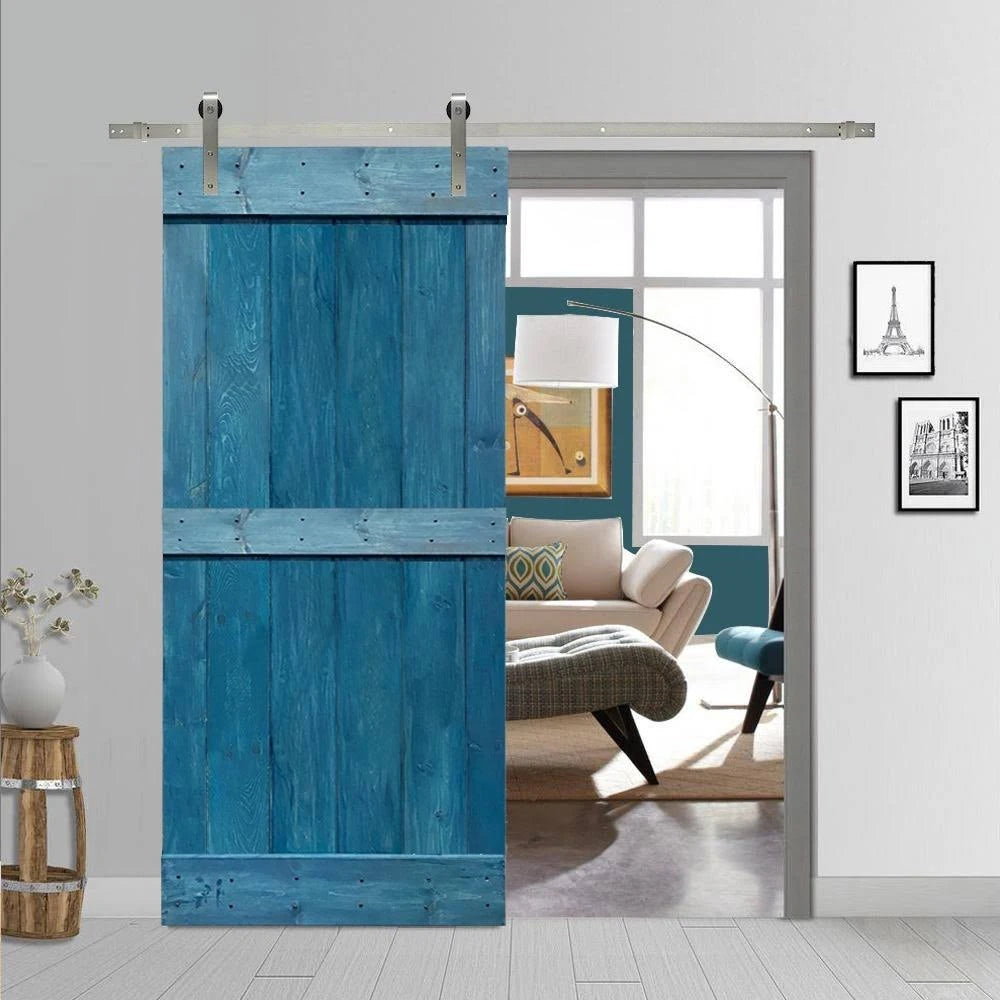 Stained Wooden Sliding Barn Door with Hardware Kit (Ocean Blue - 36 x 84) G30839