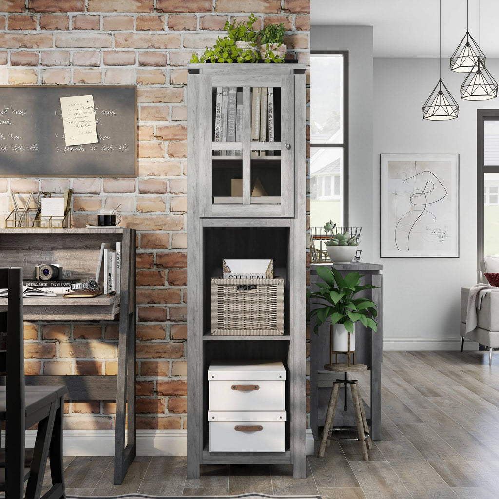Gray Wood 4-Shelf Bookcase W99050