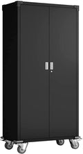 Black Metal Storage Cabinet with Wheels, 72 Inches I9021