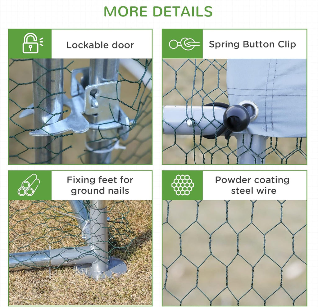 Large Metal Chicken Coop 3 Rooms Walk-in Enclosure 10' x 20' x 6.5' R703018