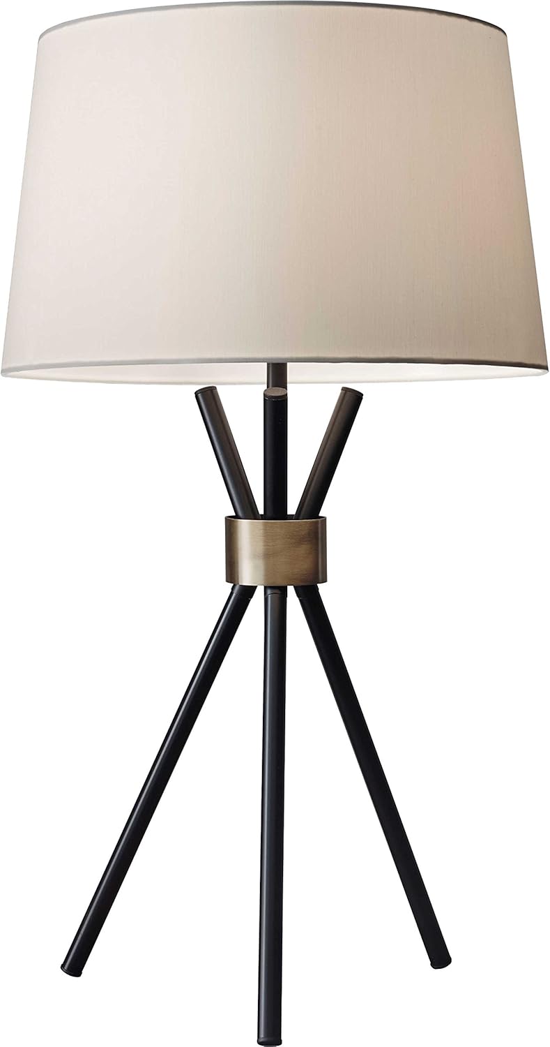 Black Tripod Floor Lamp with Antique Brass Accent P53635