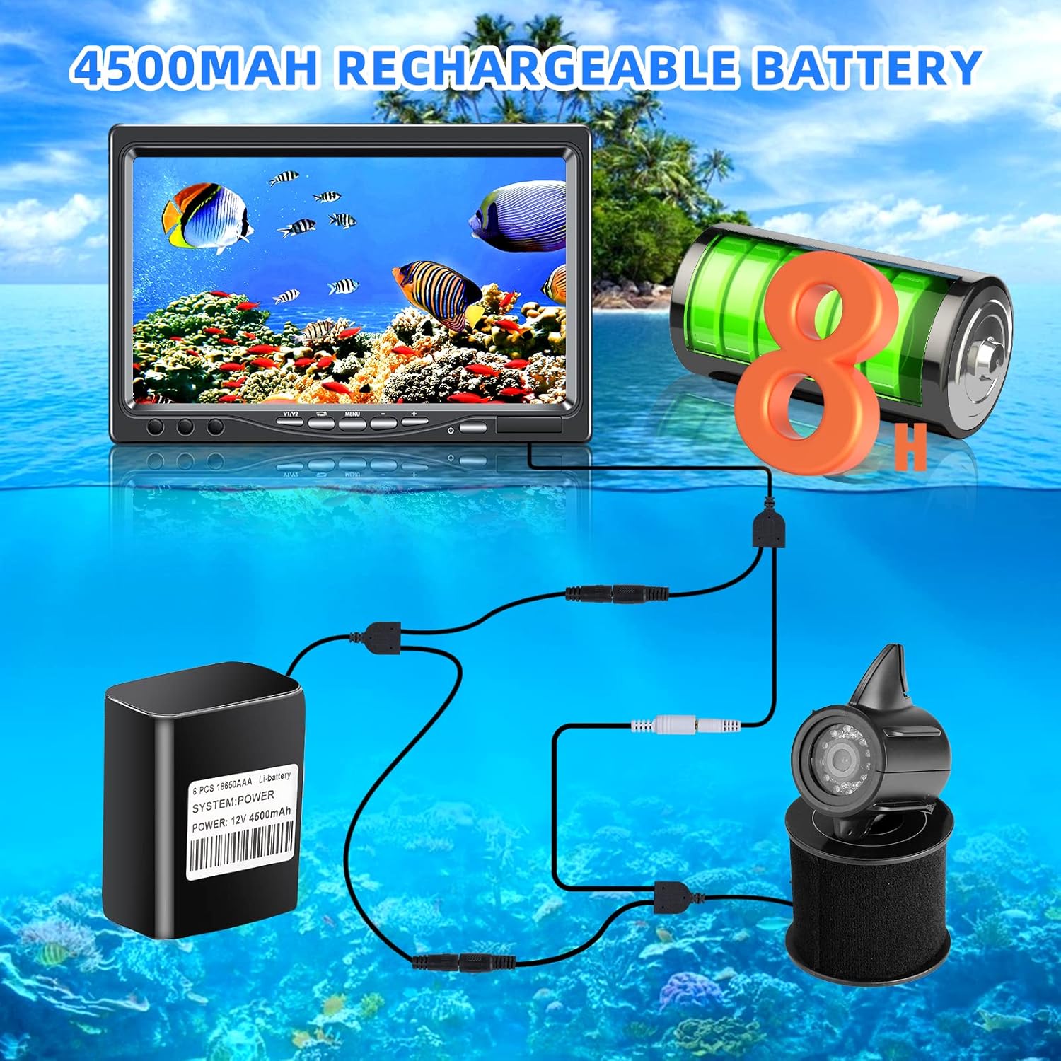 7'' Monitor Waterproof 12 Lights AHD 720p Fishing Camera T8973