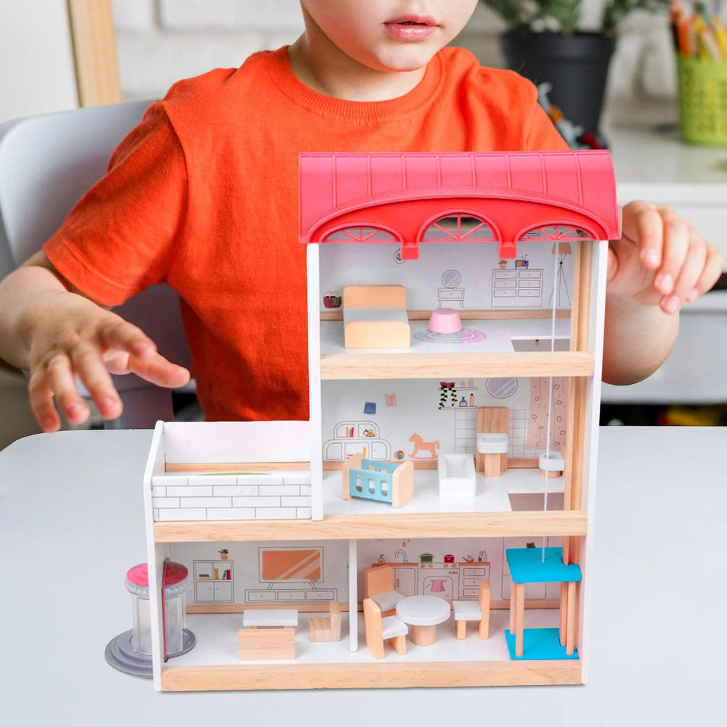 Red Wooden Dollhouse with Revolving Doors N995975