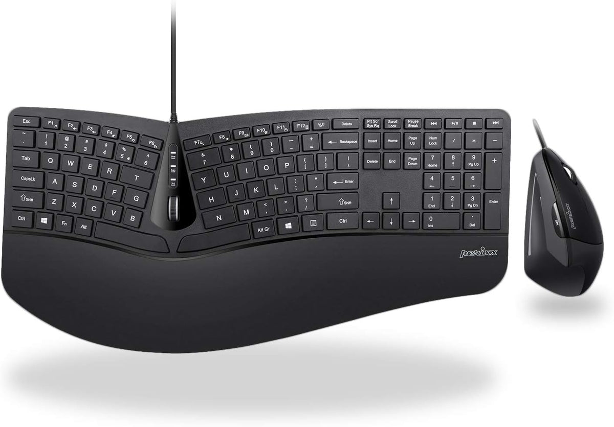 Wired USB Ergonomic Split Keyboard and Vertical Mouse Combo with Adjustable Palm Rest D550