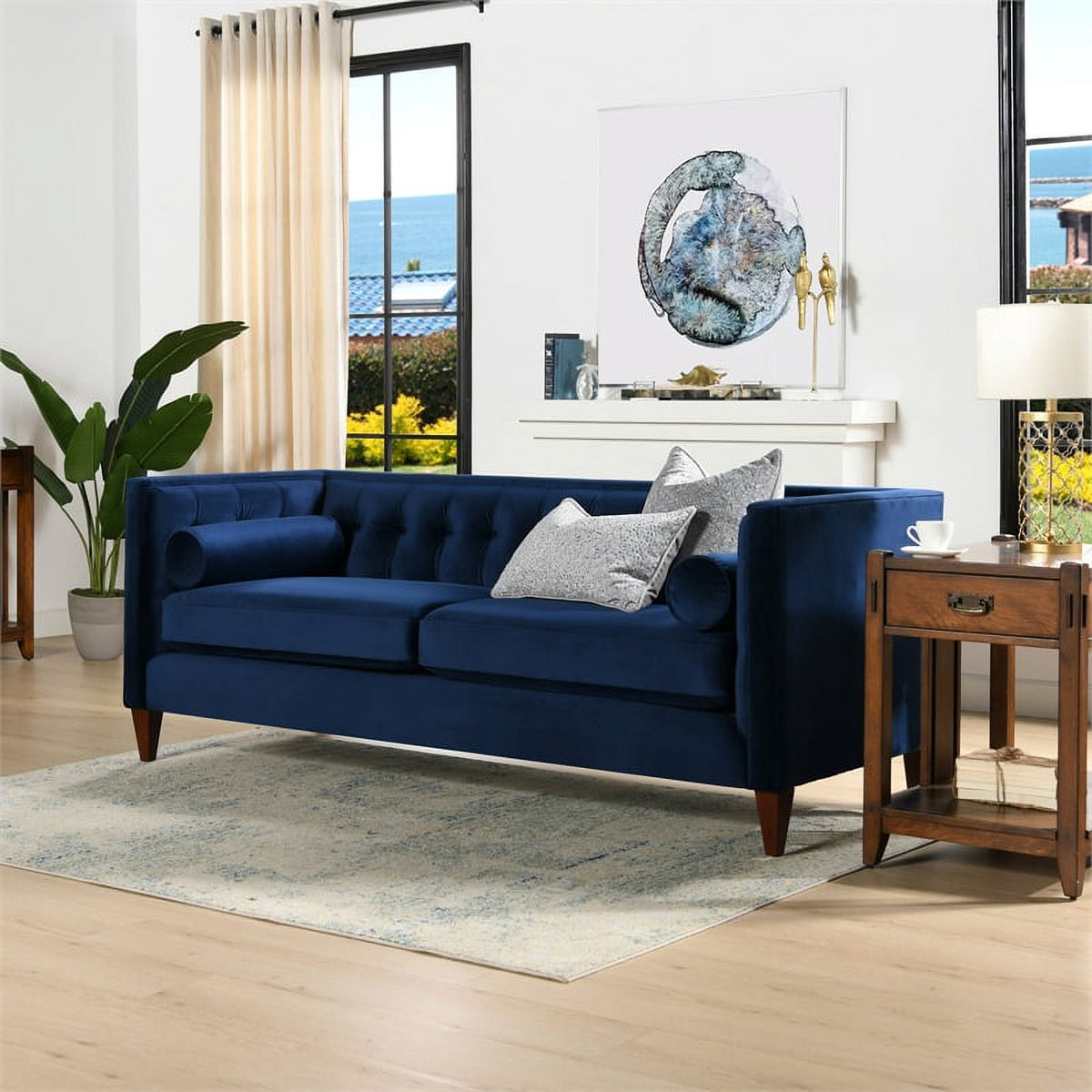 Navy Blue Tufted Tuxedo Sofa S29412