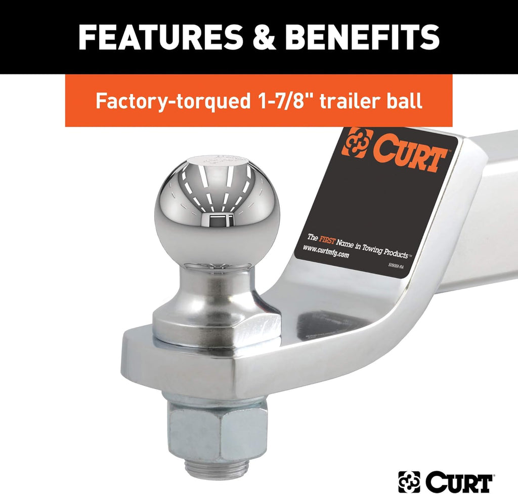 Chrome Trailer Hitch Mount with 1-7/8-Inch Ball & Pin, Fits 2-Inch Receiver, 7,500 lbs, 2-In Drop, Pack of 2 E147609