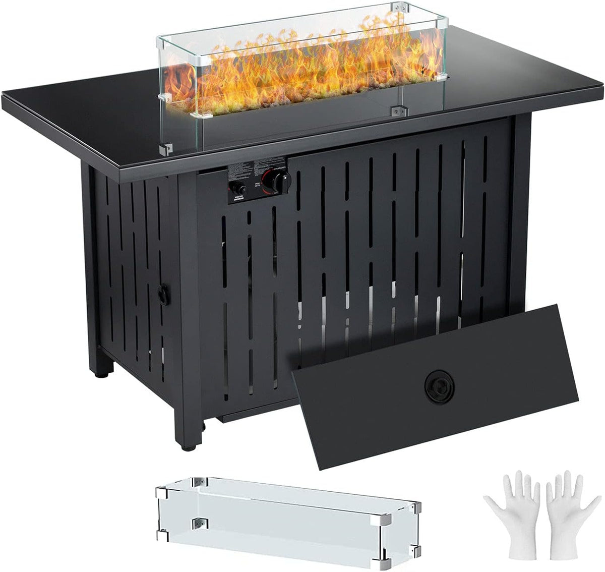 28 Inch 50,000 BTU Square Propane Fire Pit Table with Lid and Lava Stone N114