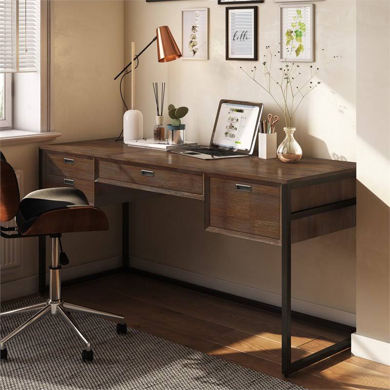 Rustic Natural Aged Brown Solid Acacia Wood Desk D5432