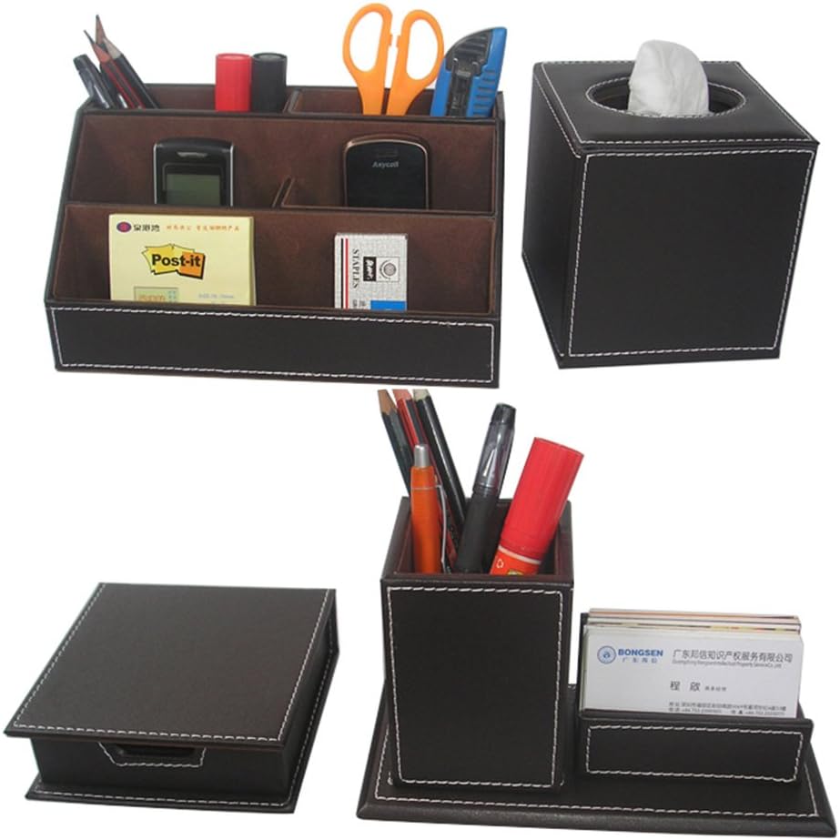 5 Pcs Desk Organizer Set with Tissue Box Cover, Mouse Pad, Holders J60671