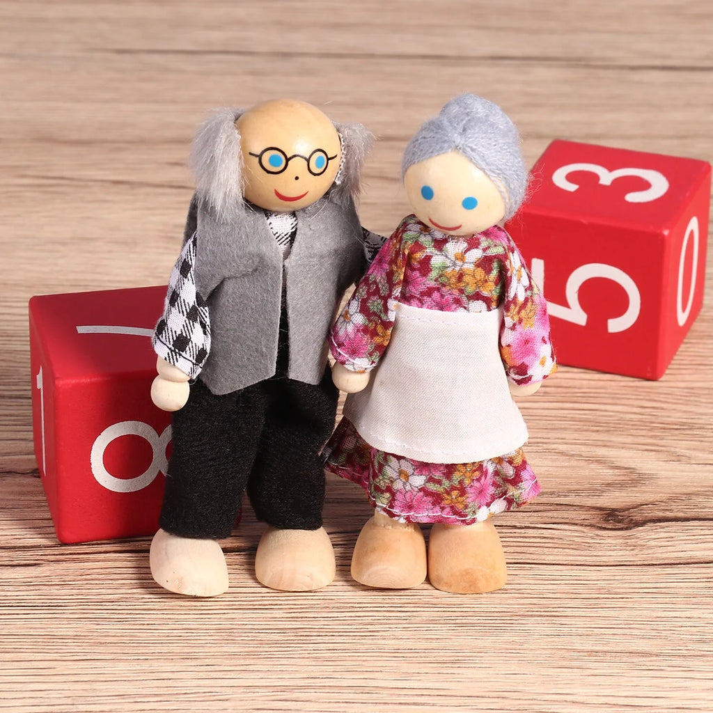 7 Pieces Wooden Dollhouse Family Set Mini People Figures V397