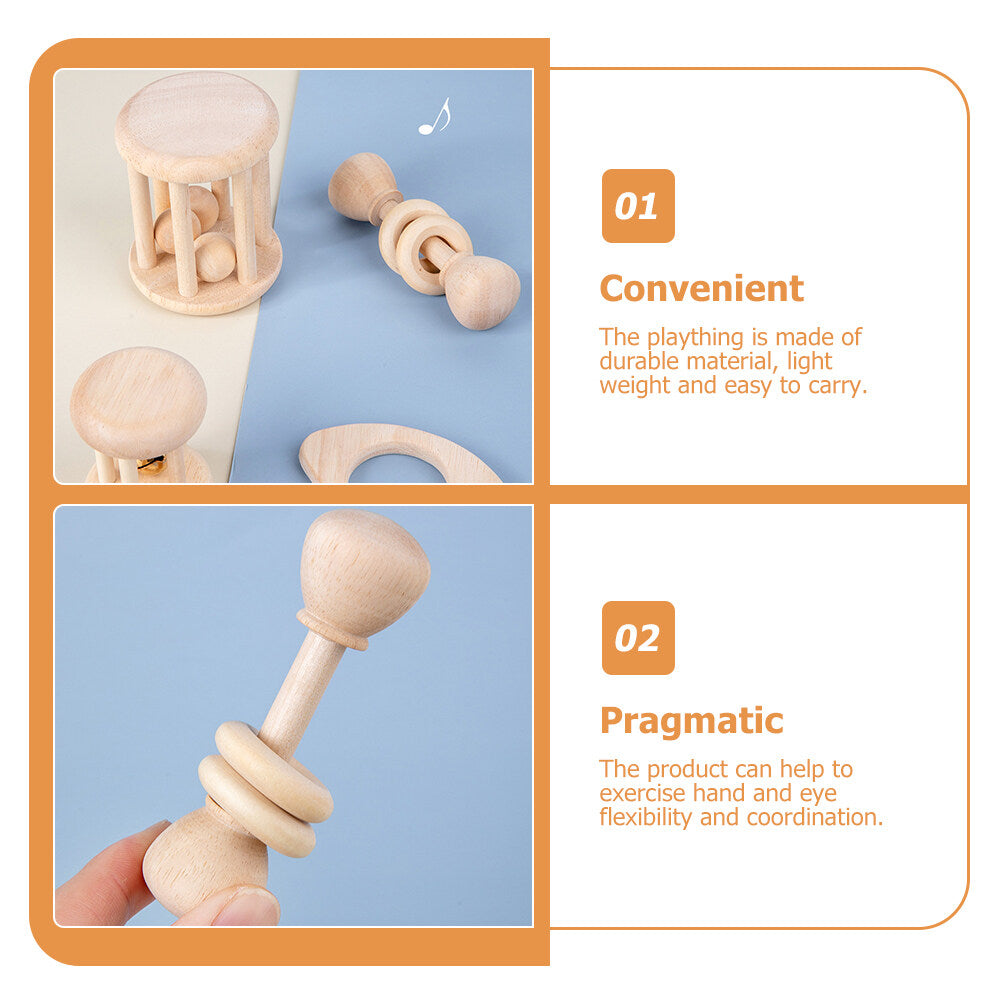 4 Pcs Wooden Baby Wrist Rattles L7311