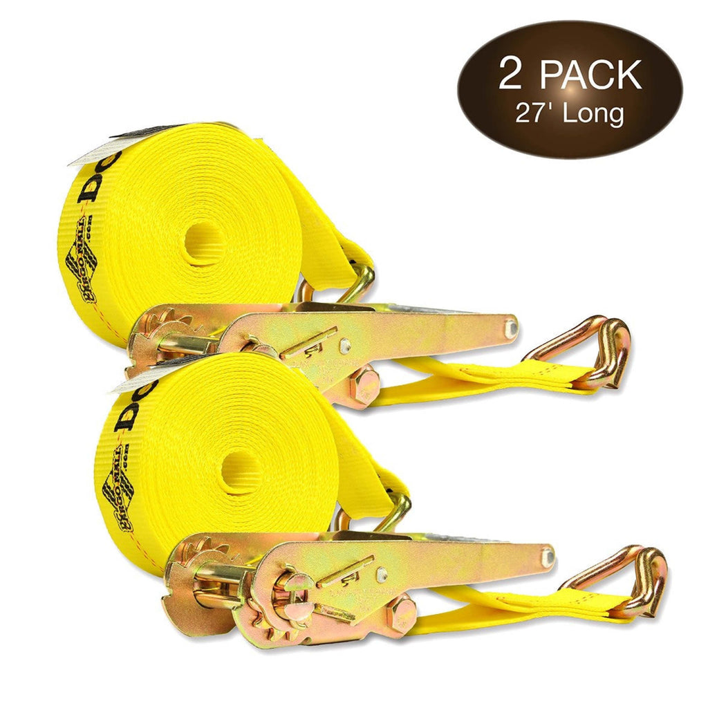 2 Heavy Duty Ratchet Straps with J Hooks, 2" x 27' Tie-Down Cargo Truck Straps V54572