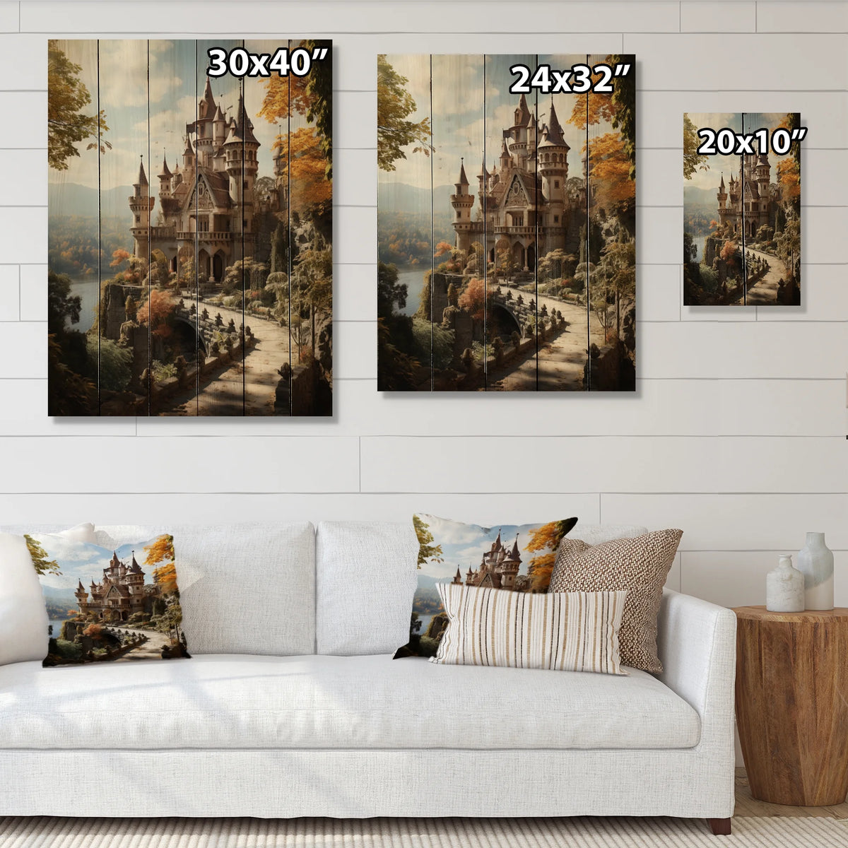 Castles Fairy Tale Print on Natural Pine Wood M119