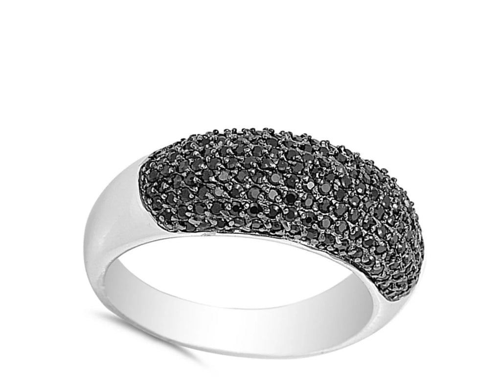 Black Cubic Zirconia Micro Pave Ring .925 Sterling Silver Band Size 7 F9607