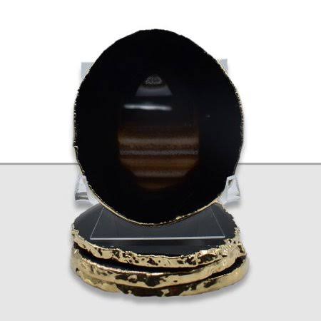 Black Agate Coaster with Gold Trim (Set of 4) U657