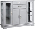 Gray Sideboard Buffet Server Storage Cabinet with 2 Drawers and Glass Doors Y824