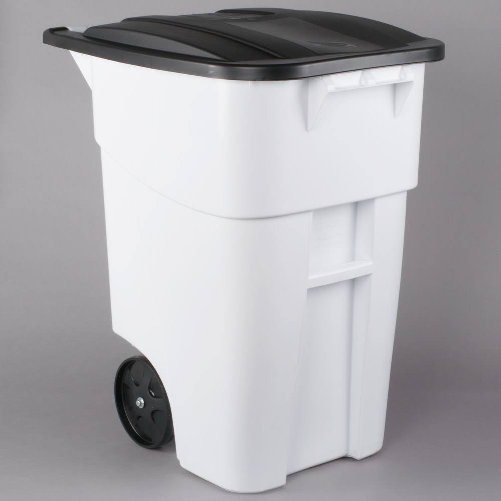 50 Gallon White Rollout Trash Container with Lid Z1709