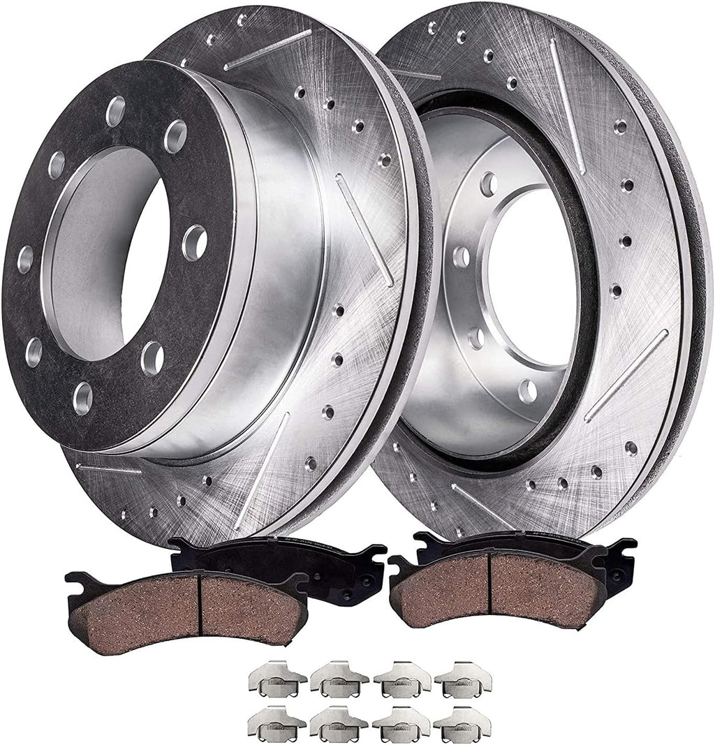 4WD 331mm Front Drilled Slotted Brake Rotors + Brake Pads 4pc Set N64450