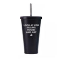 16 oz Stainless Steel Double Wall Insulated Tumbler Travel Mug with Straw F797