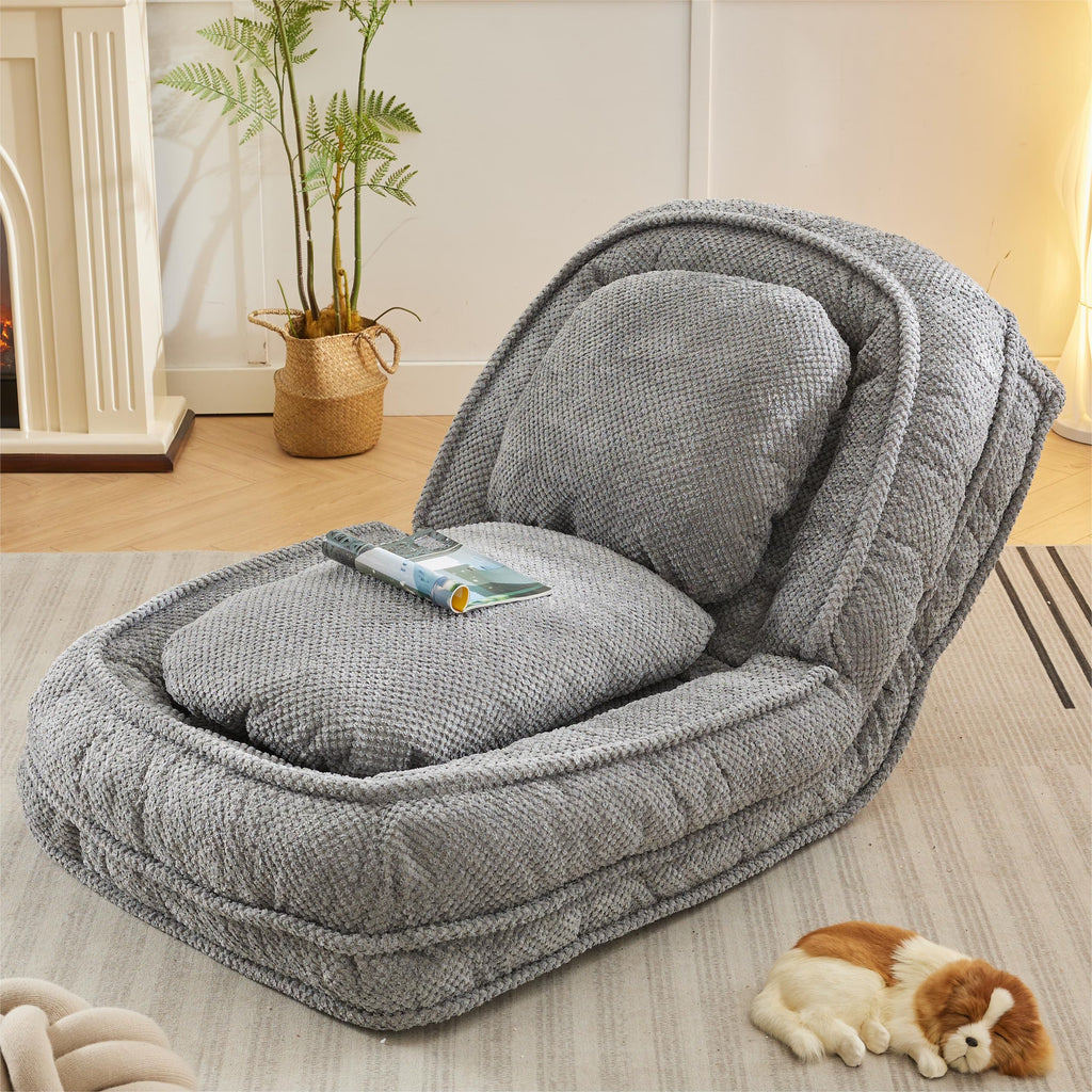 Gray foldable lazy sofa floor chair, 5-seater adjustable backrest recliner V544