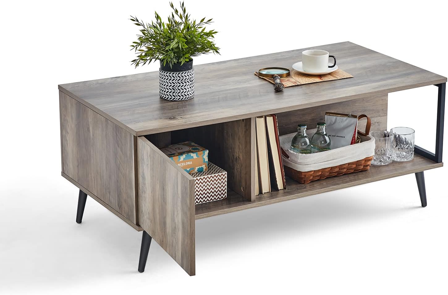 Brown Wood Coffee Table with Cabinet Door X5258