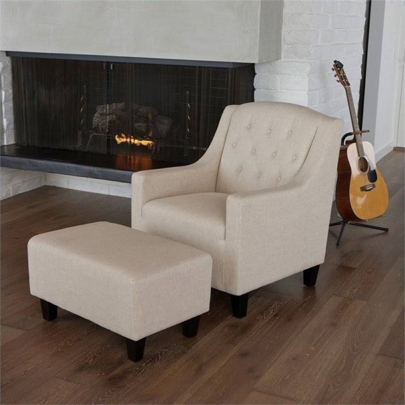 Beige Accent Chair with Ottoman B870994