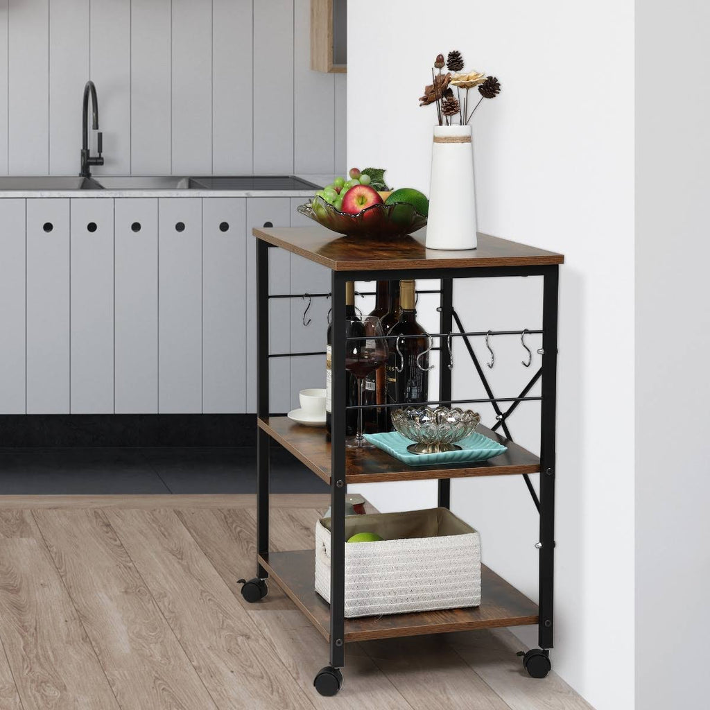 3-Tier Wood Kitchen Cart with Storage Space on Wheels D332945
