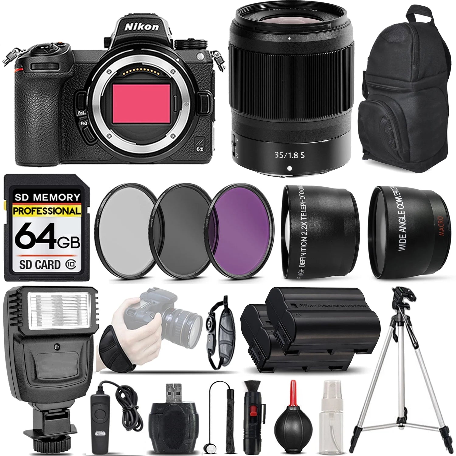 Nikon Z6 II Mirrorless Digital Camera with 35mm f/1.8 S Lens, 64GB Memory Card U5001