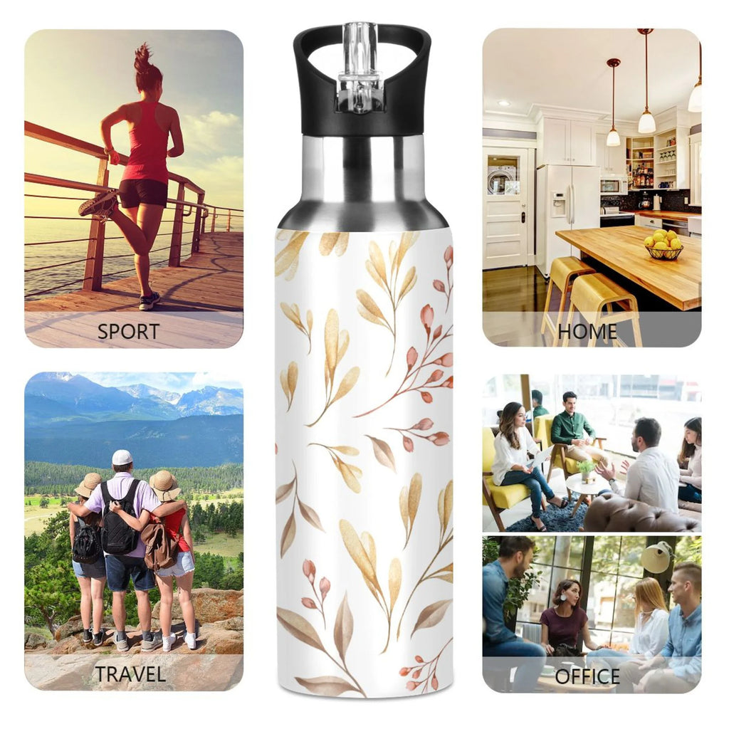 Yellow Leaves Stainless Steel Insulated Water Bottle with Straw Lid G55574
