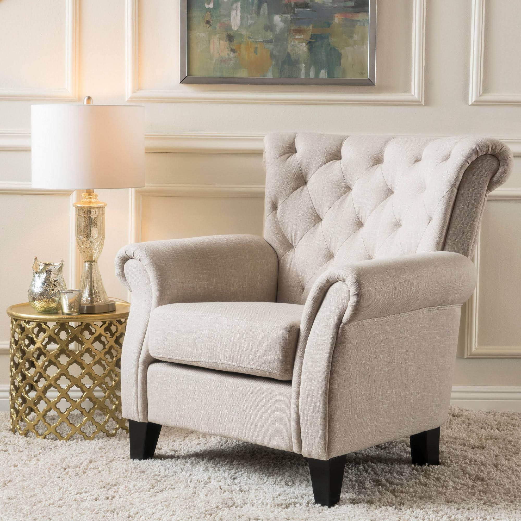 Light Beige Tufted Fabric Club Chair M257997