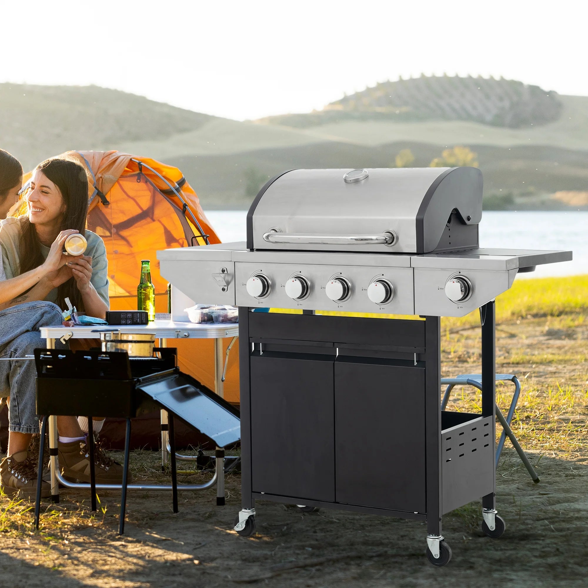 Liquid Propane Gas Grill BBQ Gas Oven with Side Burner W478076