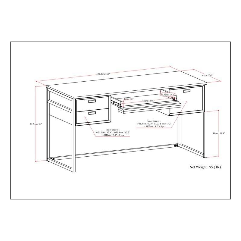 Rustic Natural Aged Brown Solid Acacia Wood Desk D5432