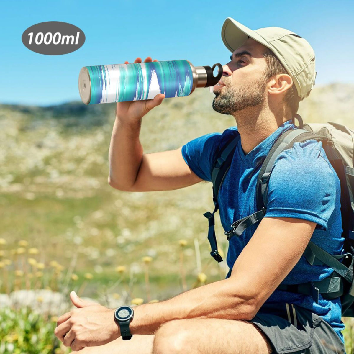 Stainless Steel Water Bottle Gradient Blue Green with Straw Lid Vacuum Insulated 20 OZ R611