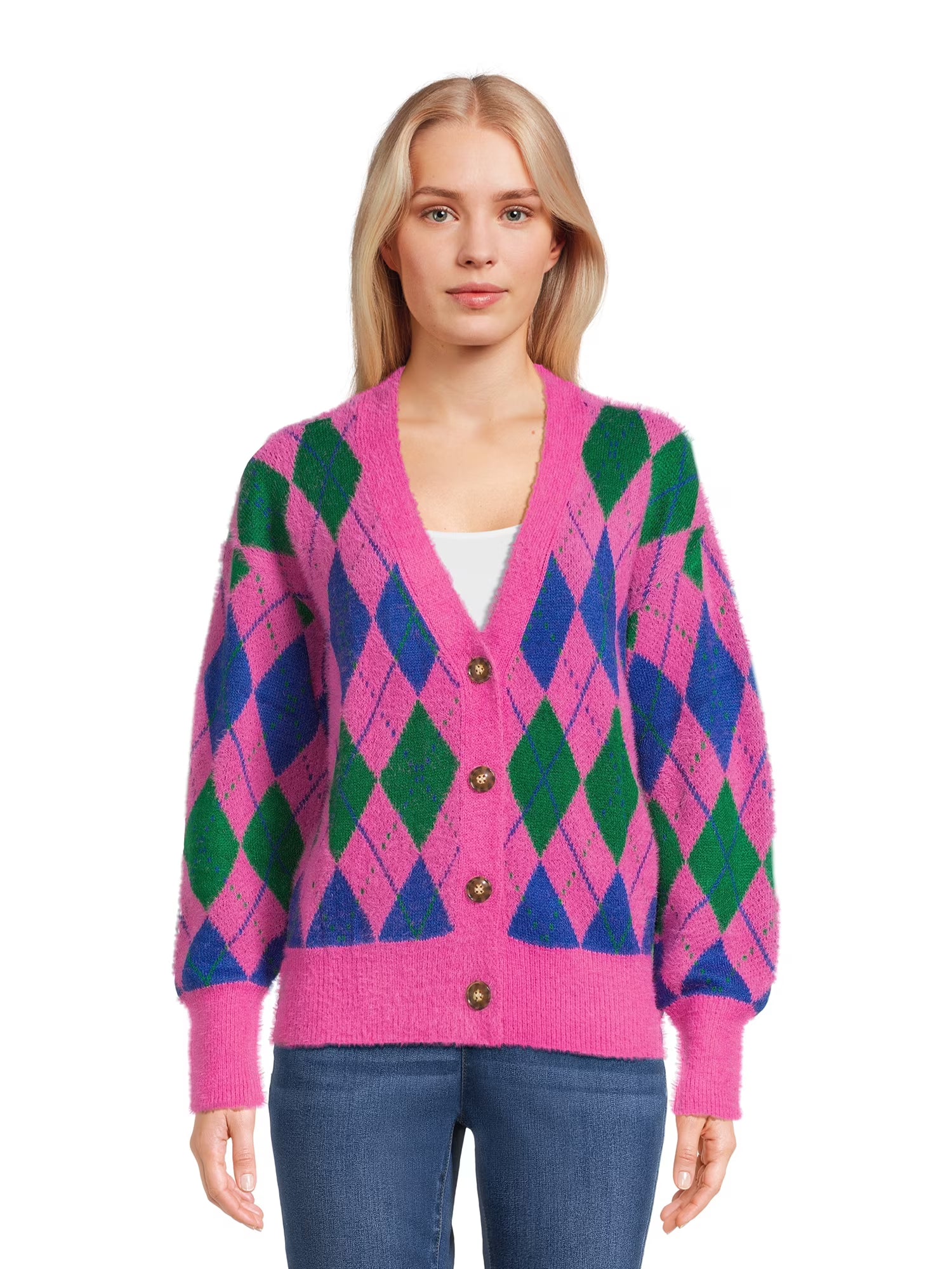 Women's V-Neck Cardigan Sweater with Long Sleeves N97650