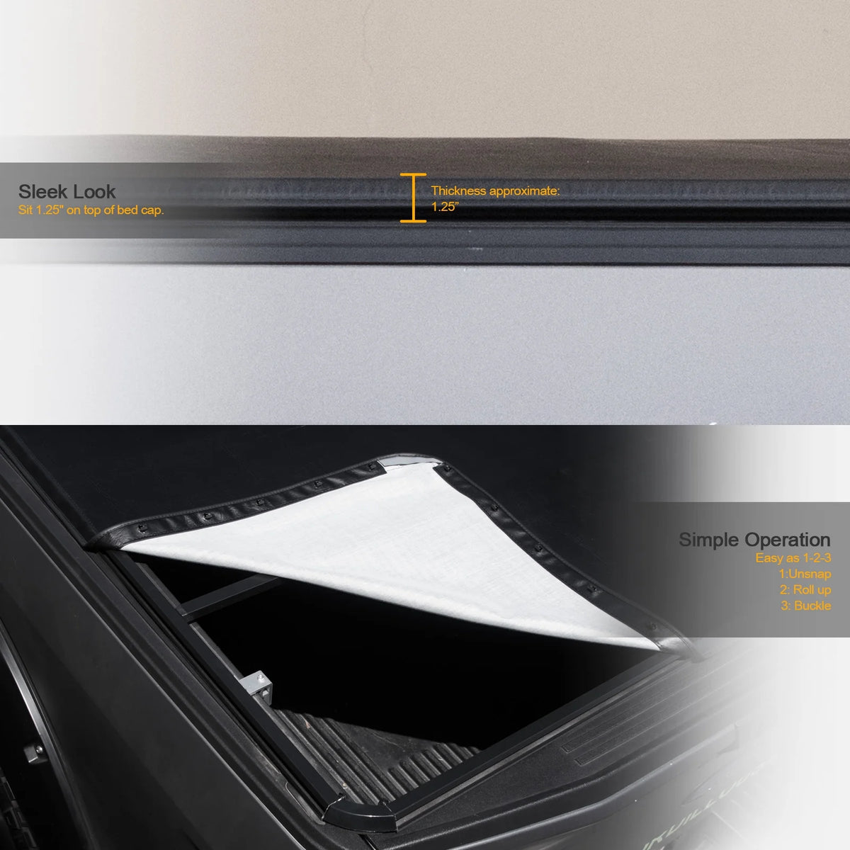 Hidden Snap Tonneau Cover with Truck Bed LED Lights A9830