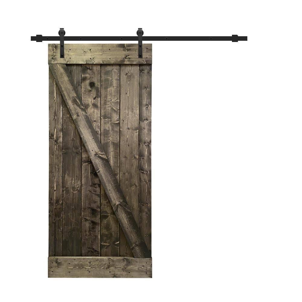 Espresso Stained Solid Knotty Pine Wood Interior Sliding Barn Door with Sliding Hardware Kit X189
