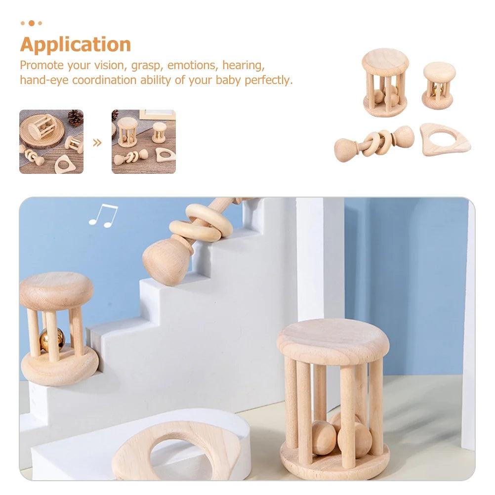 4 Pcs Wooden Baby Wrist Rattles L7311