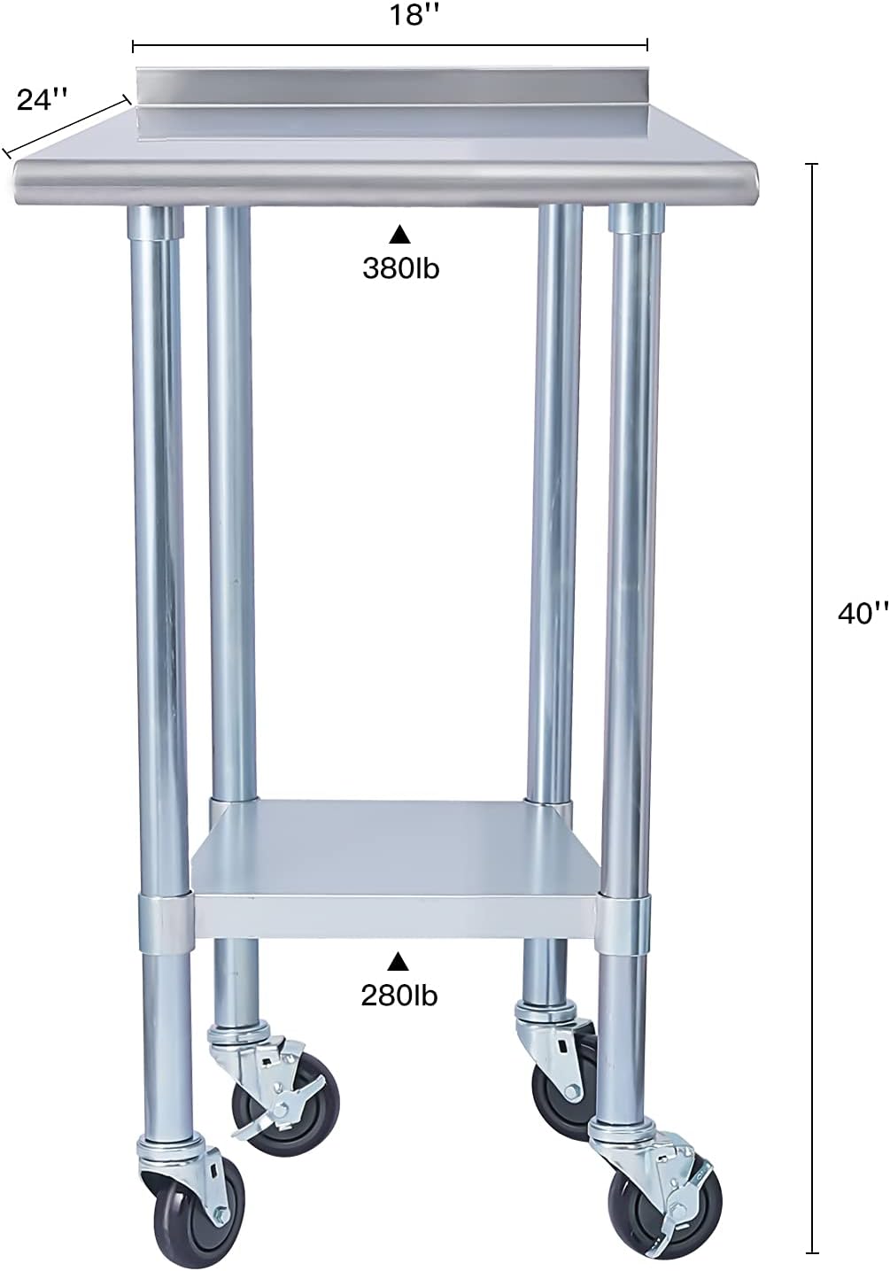 Stainless Steel 24 x 18 Inches Worktable with Backsplash F29894